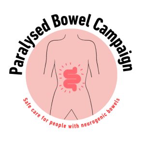 Logo for paralysed bowel campaign with the strap line, safe care for people with neurogenic bowels. 