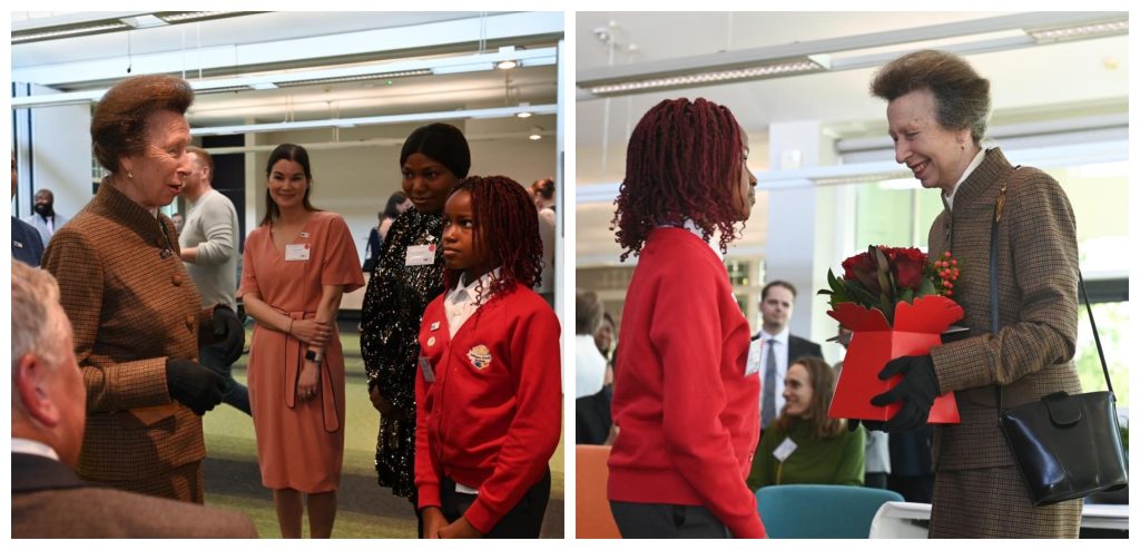 Two photos of Zinnia and HRH Princess Royal